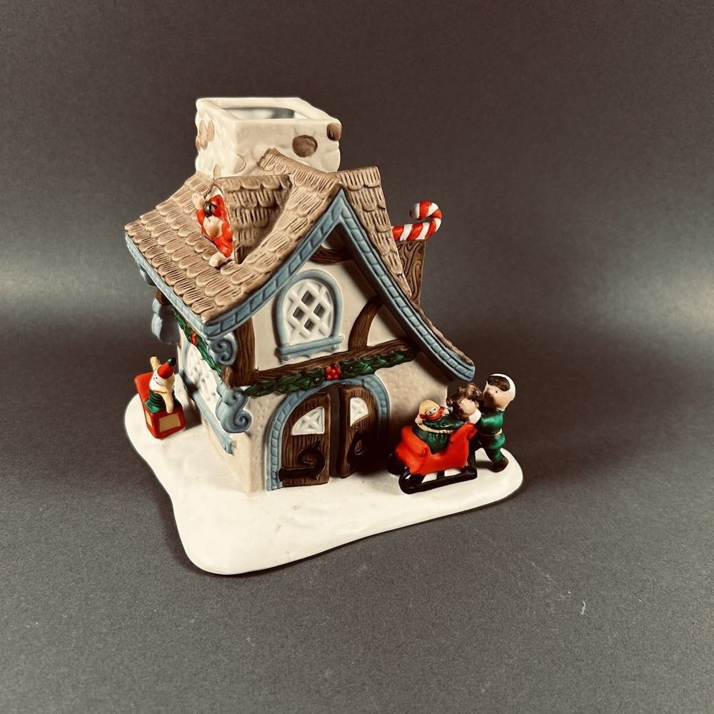 PartyLite P0269 Santa's Workshop Christmas House with Elves Candle Holder